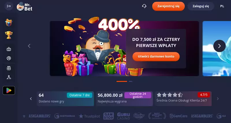 MrBet Casino strona kasyno minimalny depozyt 10 zł BLIK