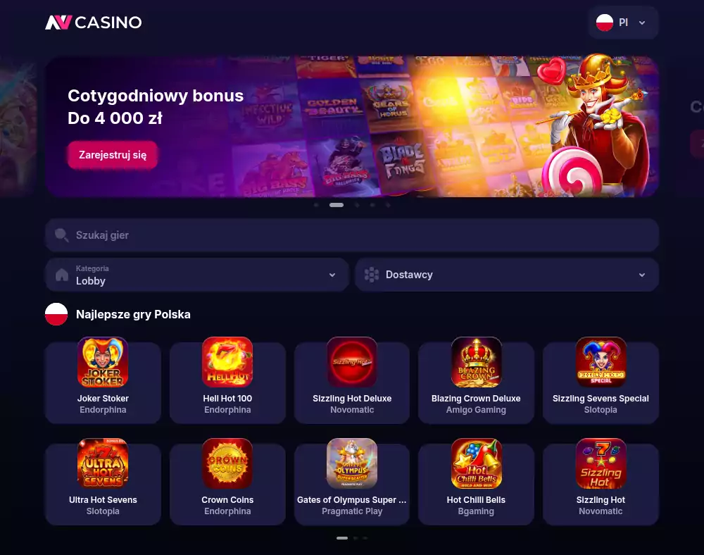 NV Casino strona kasyno BLIK 10 zł